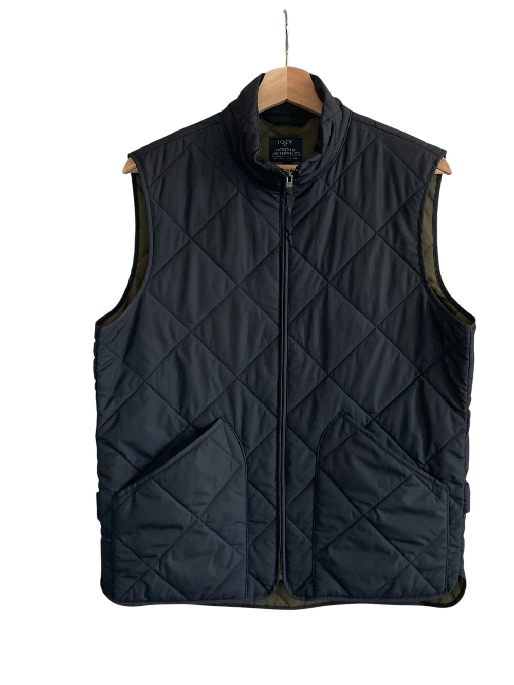 J Crew Mercantile Walker Mens Vest Quilted Black with Olive Green Lining